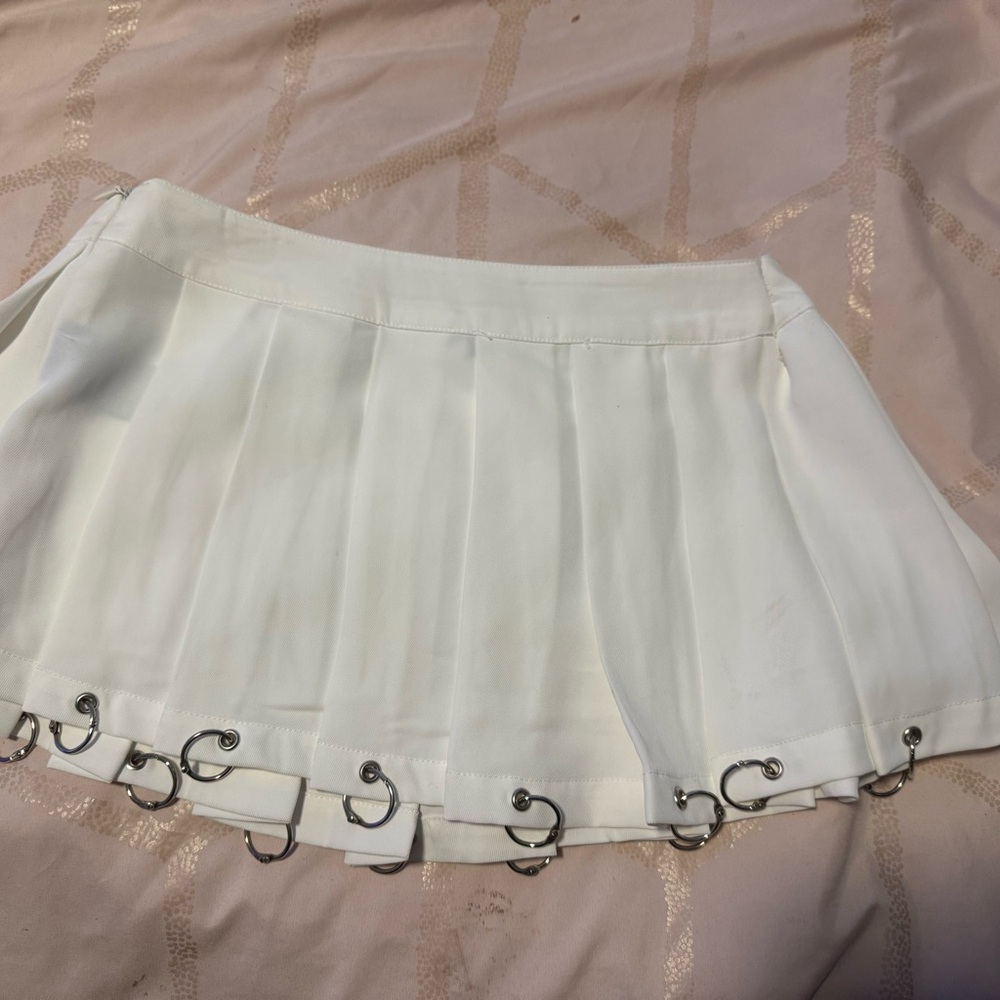 Finesse White Skater Mini Skirt with Pleated Embellishments